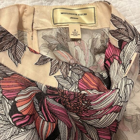 Moulinette Soeurs Anthropologie Terrace Blush Floral Sheer Peplum Top Cream Sz 2 - Picture 6 of 11